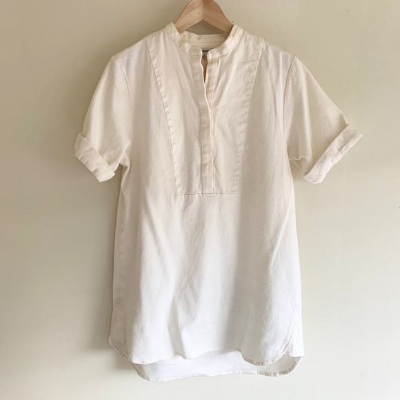 Madewell Cream Short Sleeve Tuxedo Blouse - Picture 2 of 3